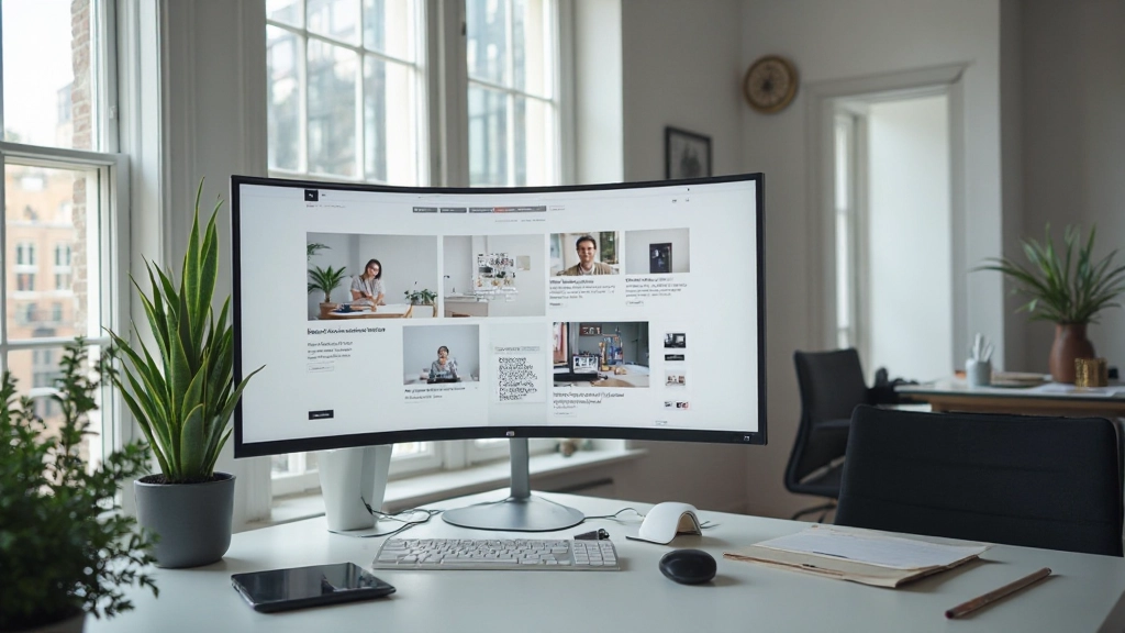 Modern webdesign workspace met designer die aan user interface werkt op groot monitor scherm